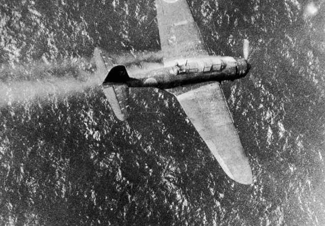 WWII Photo Japanese  Dive Bomber Shot Down Truk WW2