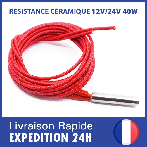 Résistance Chauffante Céramique 40W 12V/24V Pour Imprimante 3D - Dimensions 6x20 Mm - Cartouche Universelle