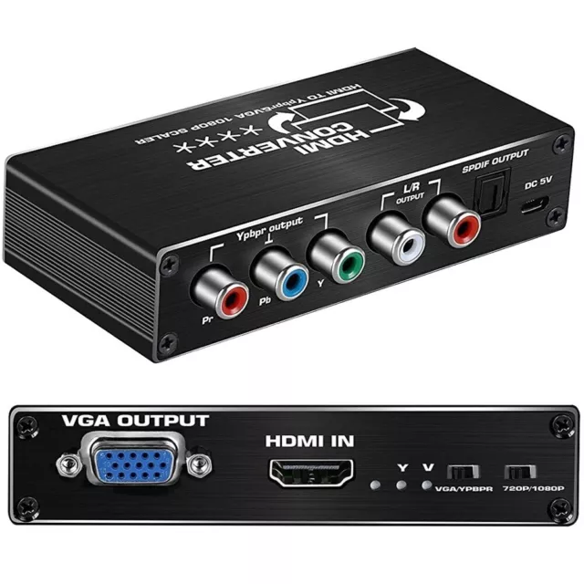 HDMI zu VGA Component Ypbpr RGB Adapter Konverter Scaler 1080P Toslink Audio R/L