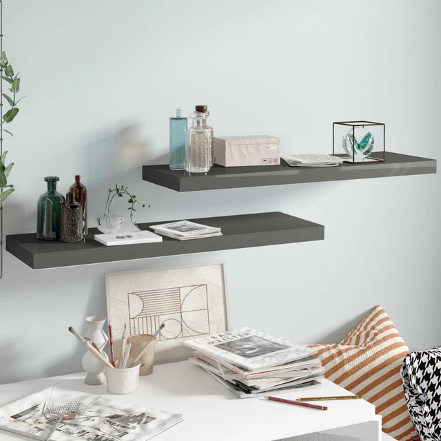 Scaffali a Parete 2 pz Grigio Lucido 80x23,5x3,8  in MDF C6Y8