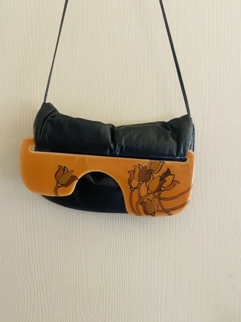 Vintage Moonbags Patricia Smith Leather Hand Painted 70s Black Purse Collectors