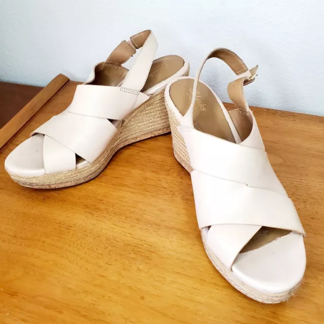 CLARKS ARTISAN LAFLEY Alaine Cream Leather Wedge Sandals Casual Summer SZ 10M 29.60 PicClick