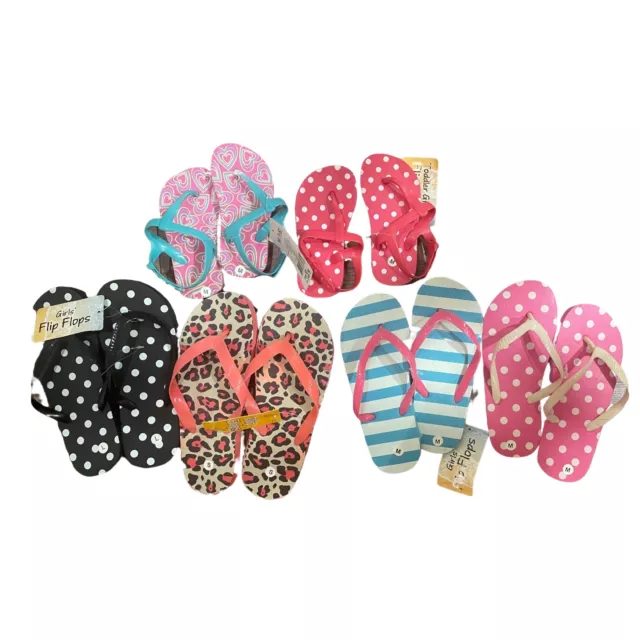 2 Pairs of DolGen Girls Kids Flip Flops Assorted Colors