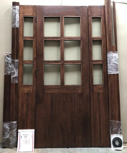 Rustic reclaimed lumber side lites door solid MAHOGANY wood laminate clear glass