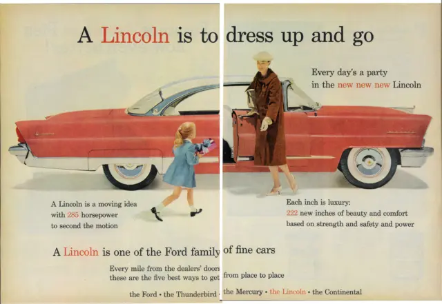 1956 '56 LINCOLN FORD Luxury Automobile Car 2 Page Vintage Print Ad
