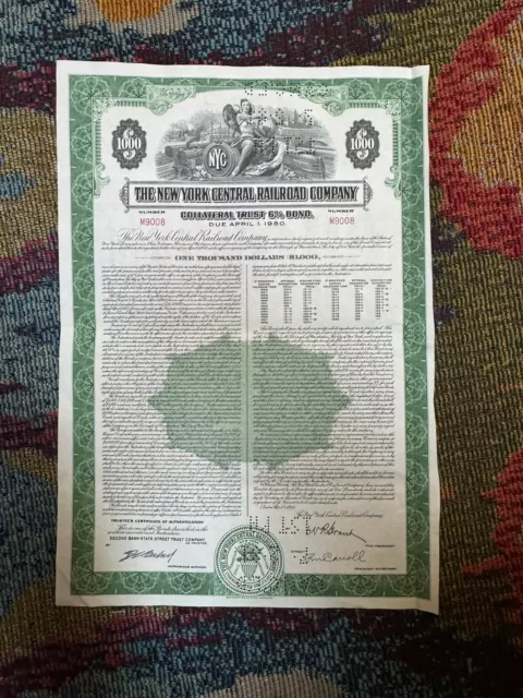 1955 New York Central Railroad Bond Certificate