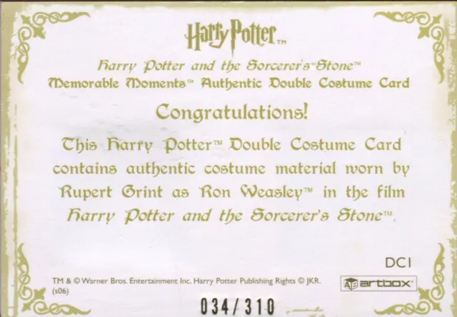 Harry Potter Memorable Moments Ron Weasley Double Costume Card HP DC1 #034/310 2