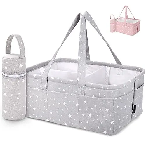 Baby Diaper Caddy Organizer - Baby Shower Basket | Large Nursery Storage Gray