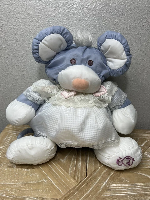 Vintage Fisher Price Puffalump Blue Gray Mouse Plush Stuffed Animal 1980's