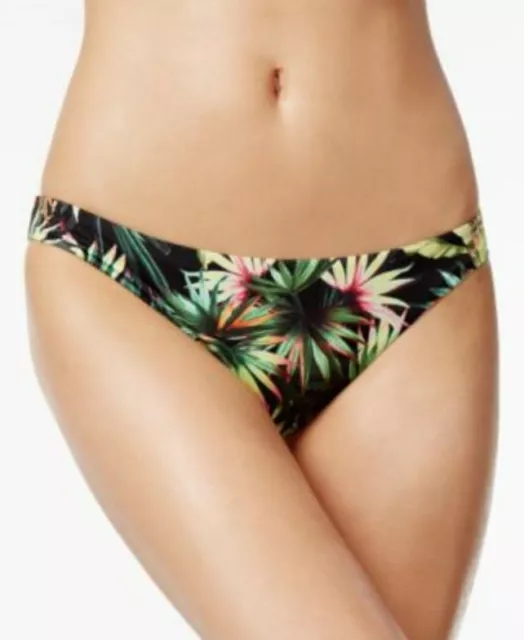 Lucky Brand Women's Coastal Palms Tropical Reversible Black Bikini Bottom Large