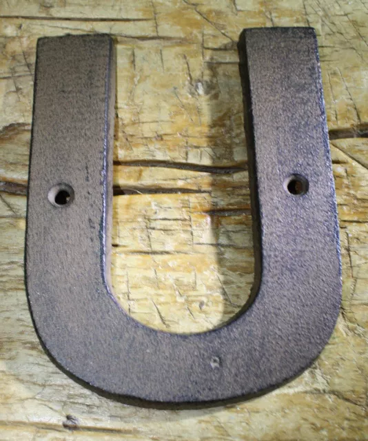 Cast Iron Industrial LETTER U Sign Rustic Brown 5" tall Alphabet