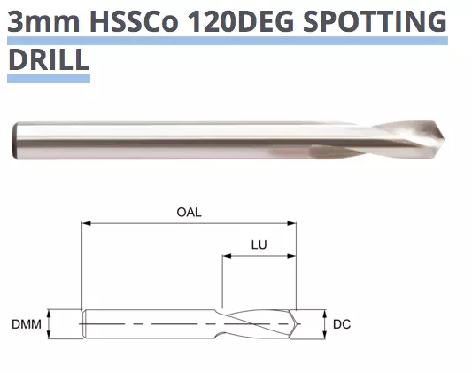 3mm COBALT NC SPOT SPOTTING DRILL 120 DEGREE HSSCo8 8224020300 EUROPA OSBORN B14