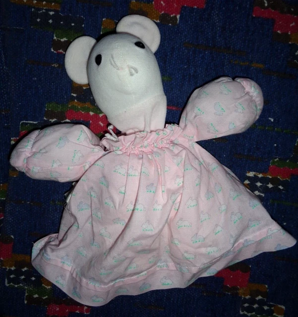 Qp/ Doudou Peluche Ancien Souris Blindermann Moulin Roty Blanc Rose Robe Lapin