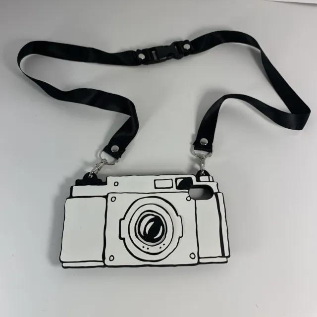 White with Black Trim Camera Silicone Phone Case with Lanyard - Fits iPhone XR