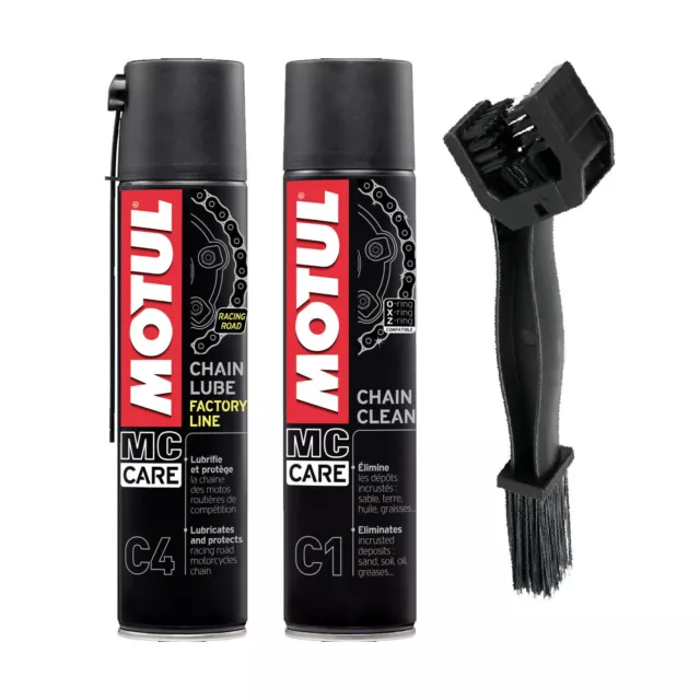 Kit Pulizia Catena Moto Motul sgrassatore C1 + Grasso Lubrificante C4 2X400ML 2