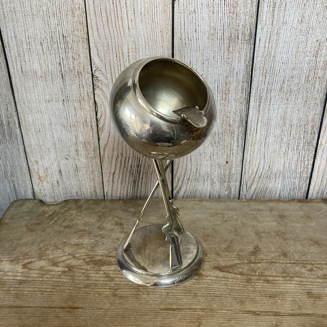 Vintage EPNS Ash Tray, Sphere on Tripod of Miniature Model Rifles