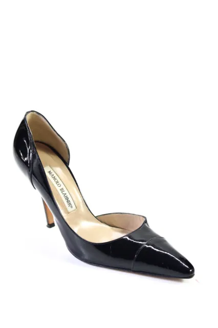 Manolo Blahnik Womens Patent Leather D'Orsay Heels Pumps Black Size 38.5 8.5