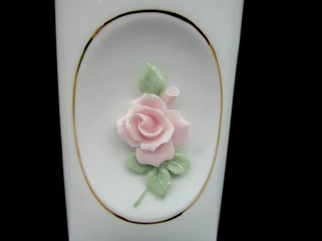 Otagiri White Porcelain Oval Bud Vase White with Pink Rose gold trim Japan