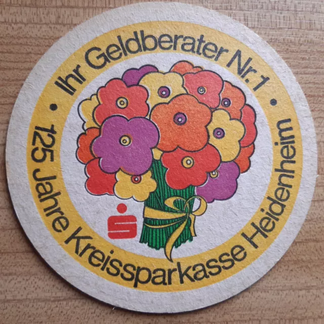 alter Bierdeckel Reklame Bank Sparkasse Heidenheim einseitig