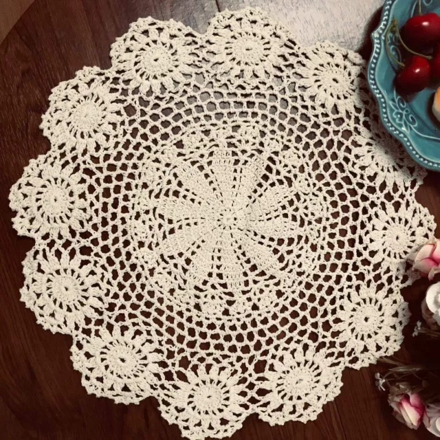 20" Vintage Cotton Hand Crochet Lace Doily Flower Tablecloth Round Table Topper