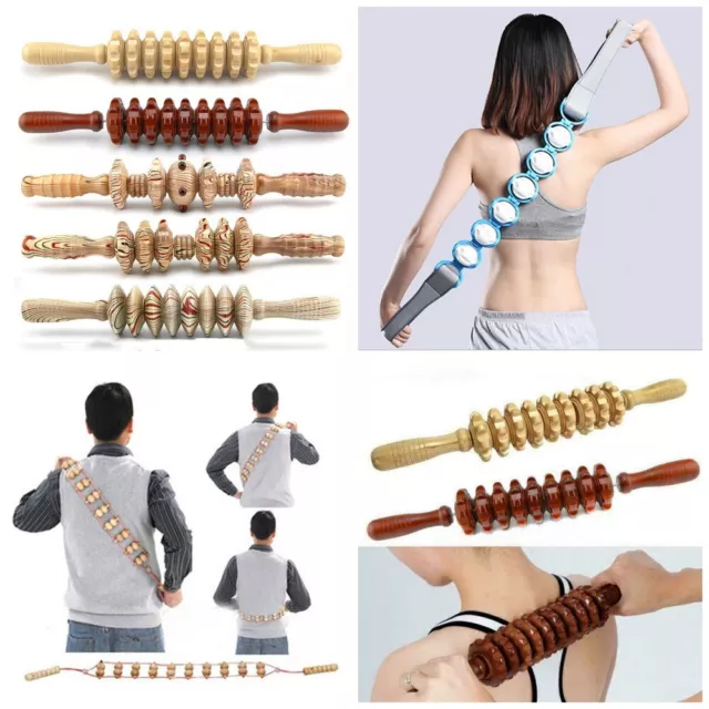 Wooden Massager Roller Trigger Point Body Therapy Muscle Pain Relief Tool Craft