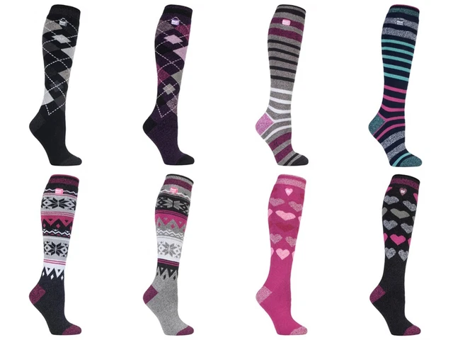 HEAT HOLDERS - 3 Pack Ladies Thermal Knee High Ski Socks | WoMens Thick Winter 2.3 TOG Long Skiing Socks (4-8, Black/Fuchsia