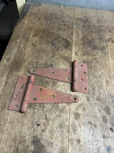 Antique Primitive Barn Door Strap Hinges Blacksmith Forged Wrought Iron Pair Set