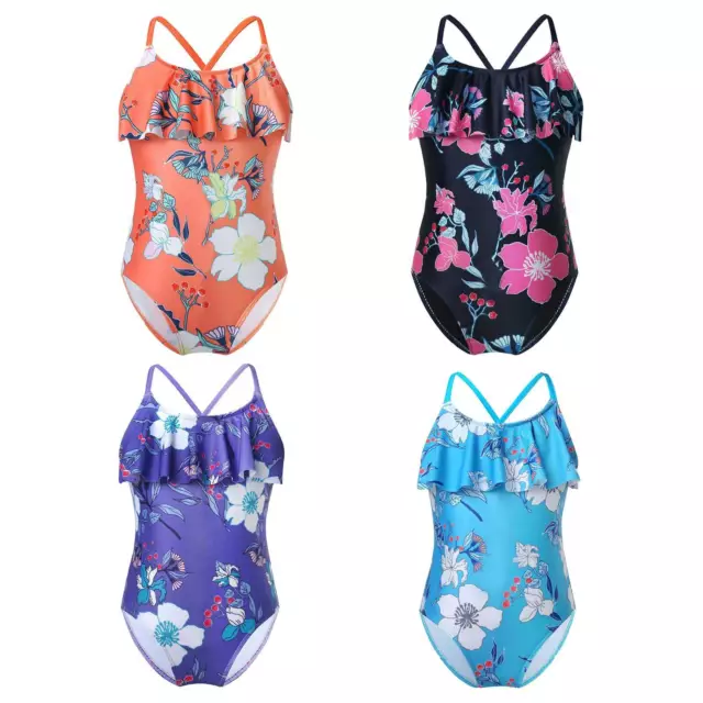 Fille Une Pièce Maillot de Bain à volants Motif Floral Bikini Vêtements de Plage