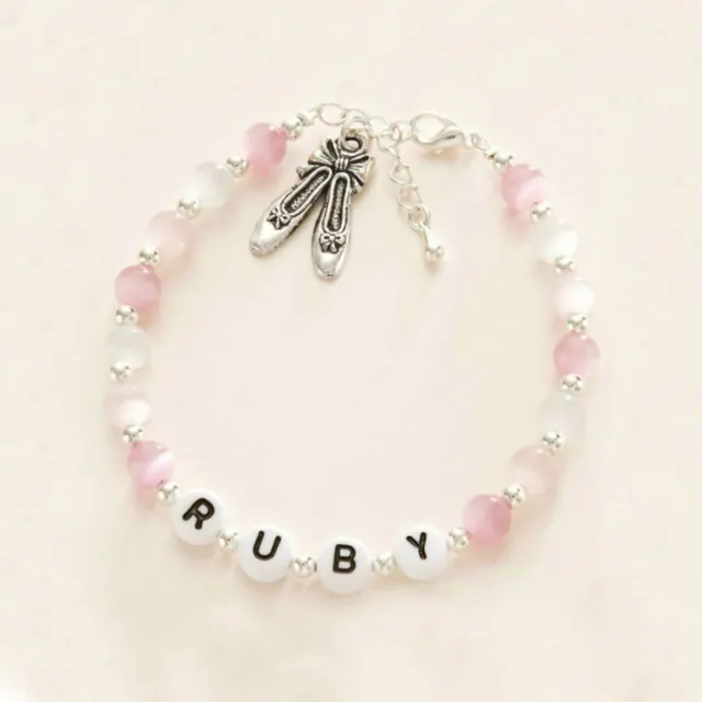 Name Bracelet with Ballet Slippers Charm, Personalised Girls Jewellery. Gift