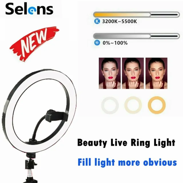 10" LED Ring Light w/ Ballhead Phone Clamp Flex Arm for Makeup Video Live Selfie