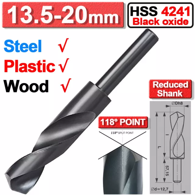 1-10PCS 13.5-20mm HSS G Black Oxide Blackmith Reduced Shank Drill Bit 1/2" Metal