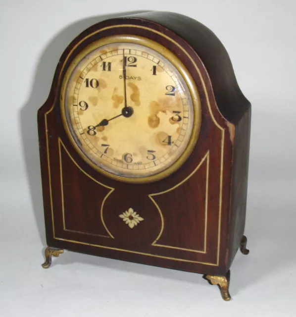 Antique SWISS MADE Mantel Clock, Platform Escapement, Brass inlay, for REPAIR