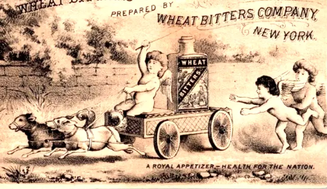 Wheat Bitters Co Blood Brain & Nerve Food Cherubs Dogs Pulling Wagon Trade Card