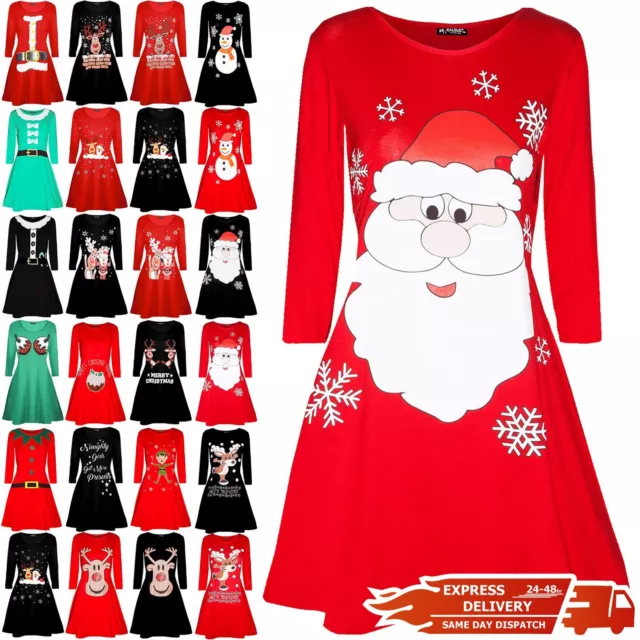 Womens Ladies Long Sleeve Pudding Cup Cakes Boobs Funny Novelty Xmas Swing Dress