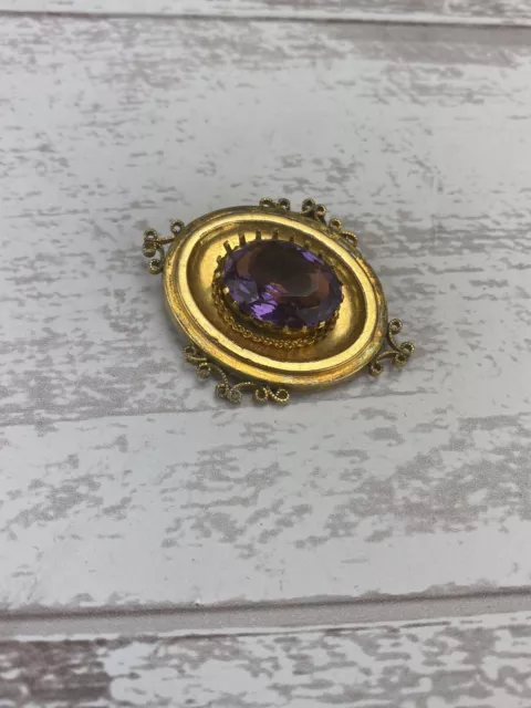 Antique Late 1800s Victorian Gold Filled Amethyst Paste Pendant AS IS