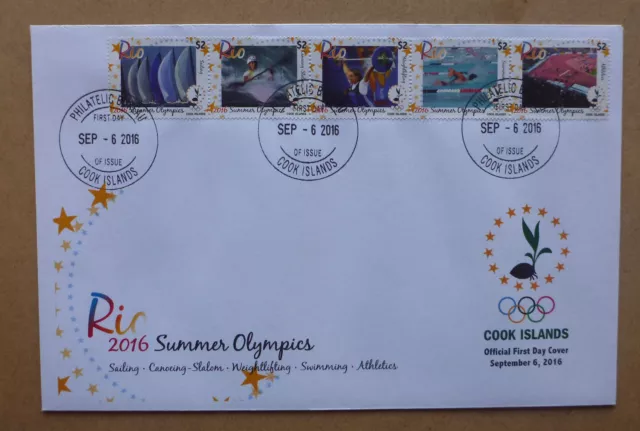 2016 Cook Islands Rio Olympics Set 5 Stamps Large Fdc First Day Cover