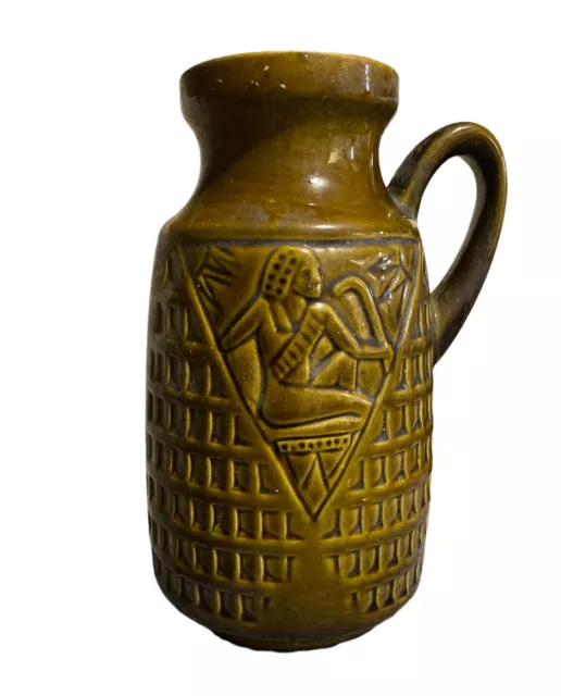 Rare Vintage Scheurich Egyptian Pharaoh West Germany German Pottery Vase Pitcher