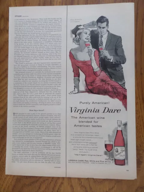 1957 Virginia Dare Wine Ad  Purely American  Red White & Pink Wines