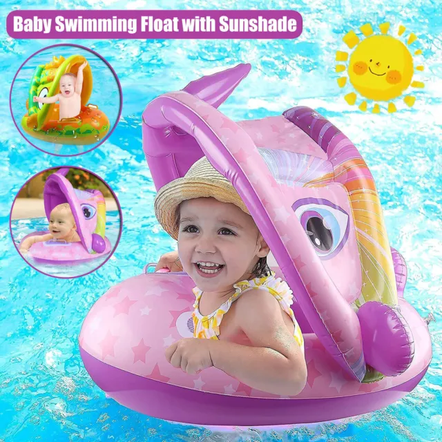 Baby Swimming Float Seat Kids Inflatable Boat Ring with Sunshade Swim Pool Toy