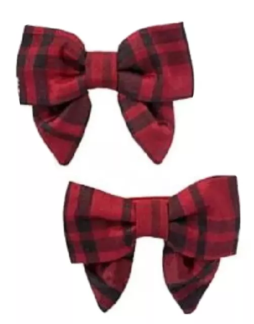 NWT Gymboree CLASSIC HOLIDAY Red Silk PLAID Bow Clips,HAIR ACCESSORY,Vintage