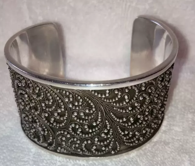 Lois Hill Sterling Silver Signature Scroll Wide Cuff Bracelet - 7" Wrist