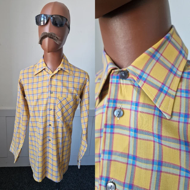 CAMICIA VINTAGE ANNI 60/70 COLLETTO SPORTIVO! Medium | Marrone a scacchi policotone ZE08
