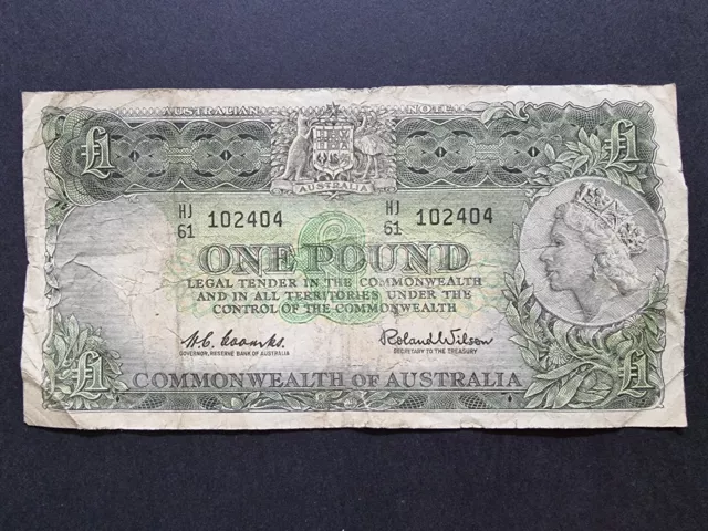 1961 Australian £1 one Pound Banknote Coombs/Wilson QEII - HJ61 prefix