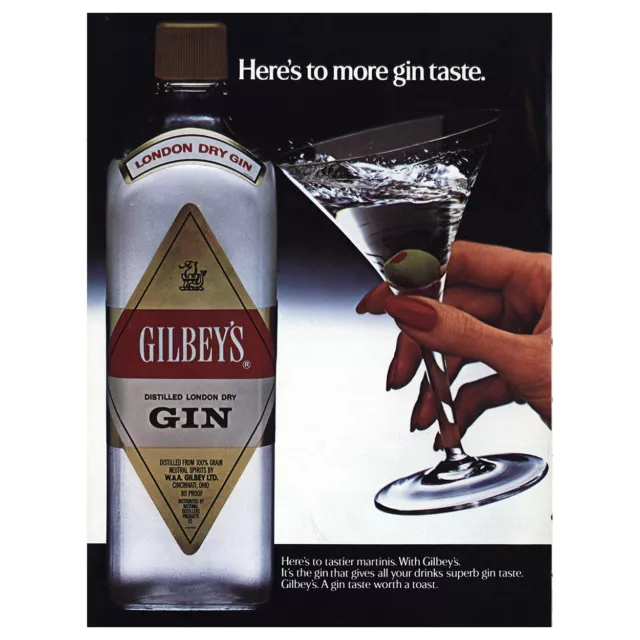 1983 Gilbeys Gin: Heres to More Gin Taste Vintage Print Ad