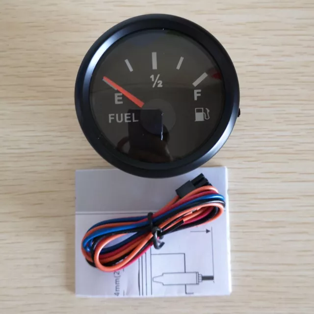 52MM Auto Black  Fuel Level Gauge Meter 0-90 ohms 9-32VDC For Car Truck Boat UTV