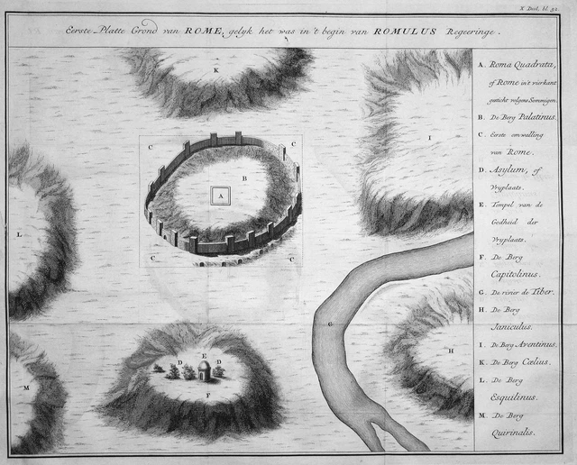 1750 ROM Rome Romulus Plan Italia Mappa Incisione Engraving