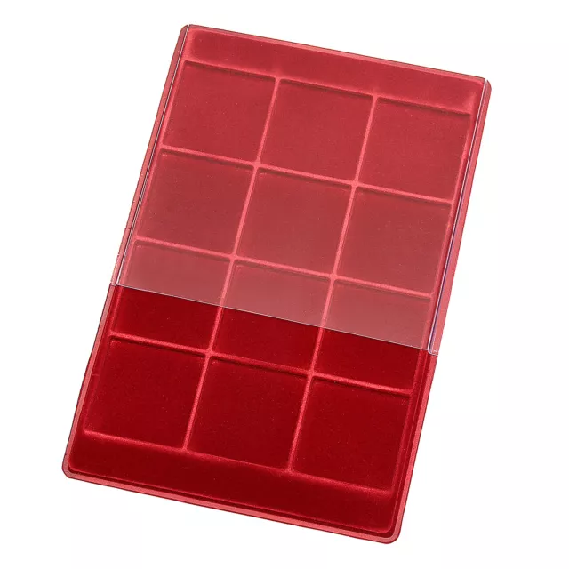 P12 / Red Coin Tray for 12 Coins Capsules Transparent Cover Space 64 x 64 mm