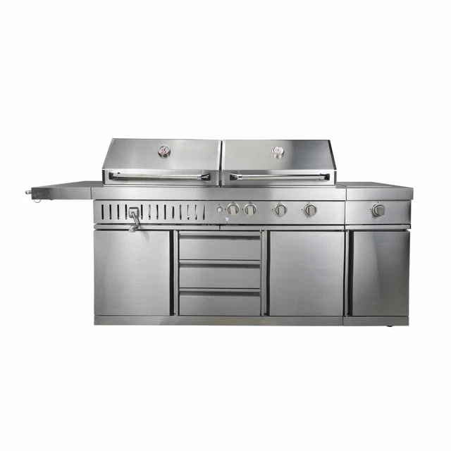Kombigrill Grill Gasgrill Holzkohlegrill Smoker Kombi BBQ Edelstahl Outdoor