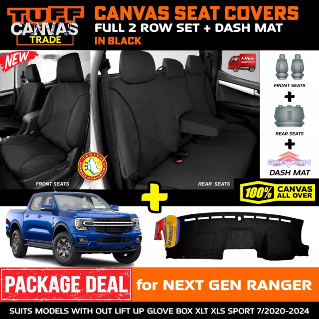 BLACK TUFF TRADE Canvas Seat Covers + DASH MAT NEXT GEN RANGER XLT XLS 2ROW 1650