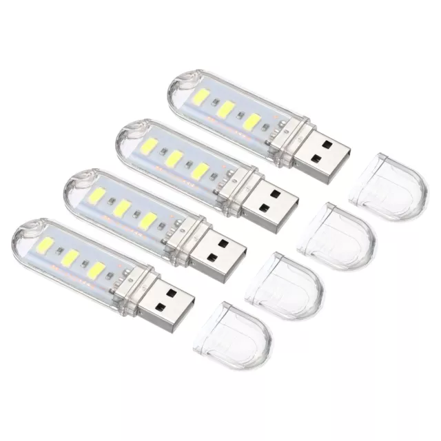 4Pcs USB Night Light Portable Plug-in Mini LED Lamp Stick 3 Beads, White